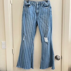 Women Boho Striped Bell Bottoms Denim Pants 13 Hippie High Rise Flared Festival